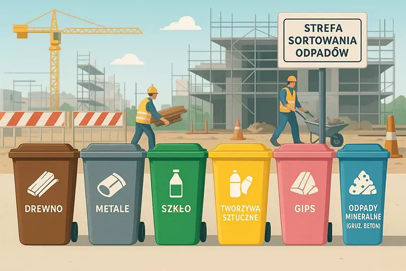Strefa sortowania odpadów - od 1 stycznia 2025 r. ewidencja musi odzwierciedlać podział na 6 frakcji segregacji na budowie